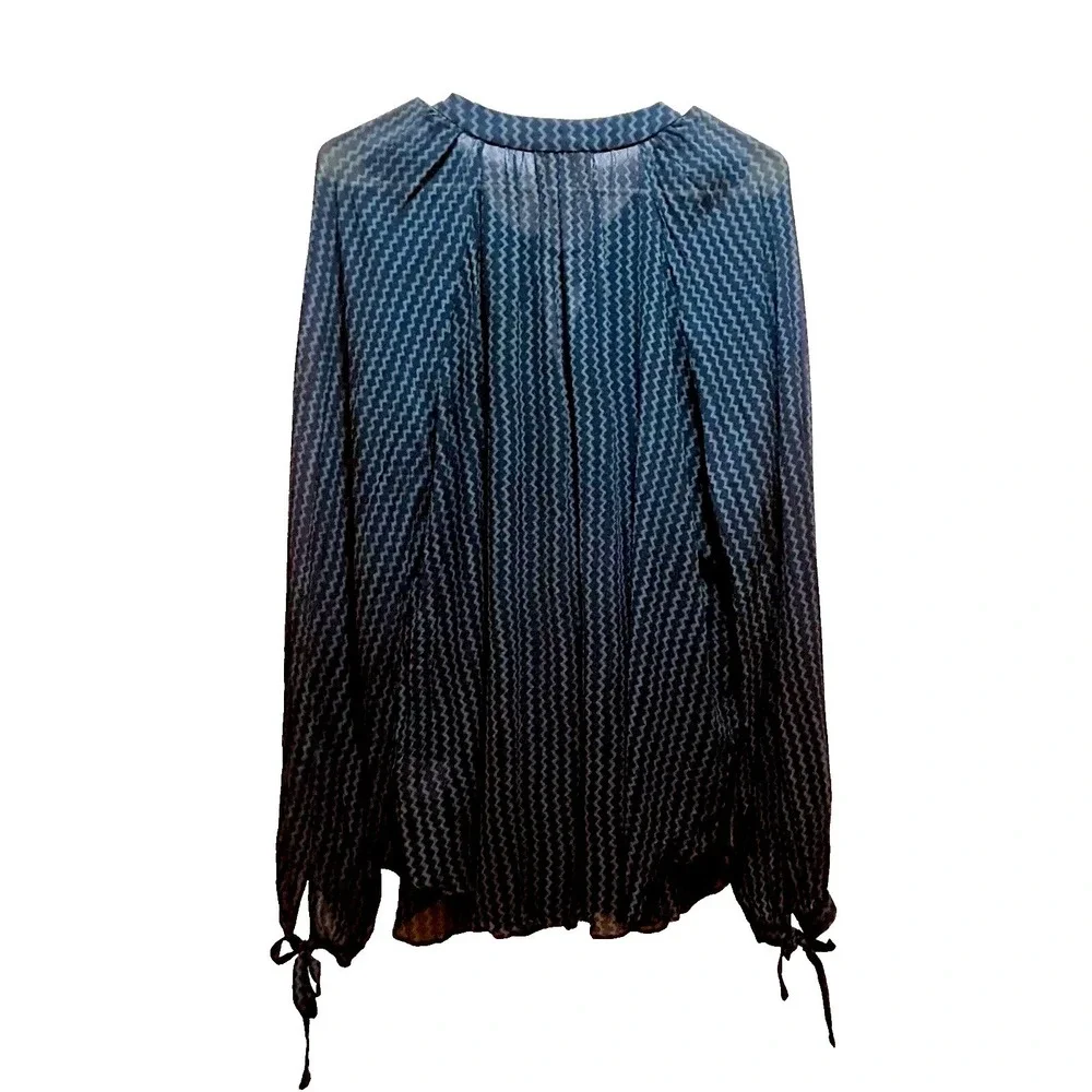 MAEVE Anthropologie Women's XL Viscose Sheer Blouse GREEN &‎ BLUE L/S